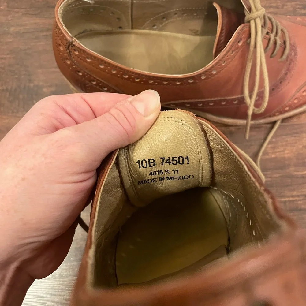 Frye Brown Leather Wingtip Lace-Up Heeled Oxfords - Picture 2 of 8